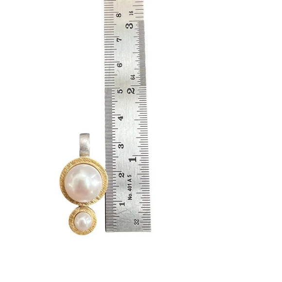 Modernist Genuine Pearl Sterling Silver Pendant - Picture 6 of 7